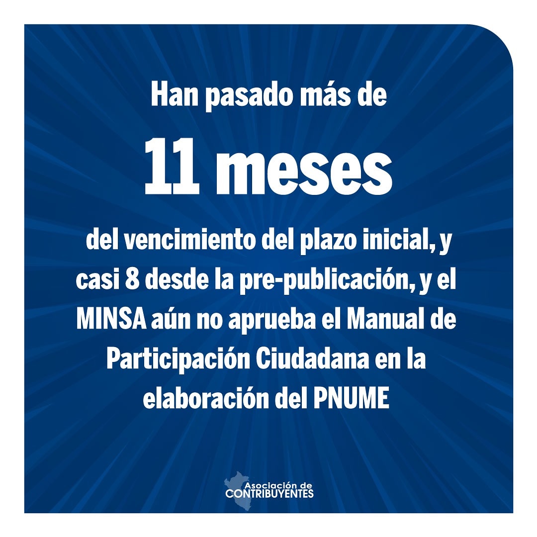 contribuye_peru's tweet photo. 🚨La Ley N° 31013 estableció que el MINSA debía aprobar el Manual de Participación Ciudadana en la elaboración del #PNUME en 120 días. 

Desde el 2020 que se publicó, hasta la fecha, el #Ministerio sigue sin cumplir la norma, limitando a los pacientes. https://t.co/mT6qokJPNt