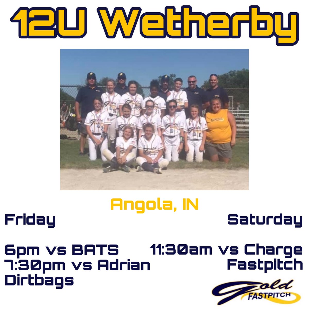 Gold_Fastpitch's tweet photo. 🥎Battle at the Border
📍Angola, IN 

Let’s go 12U Wetherby!! https://t.co/r84kNwMqLL