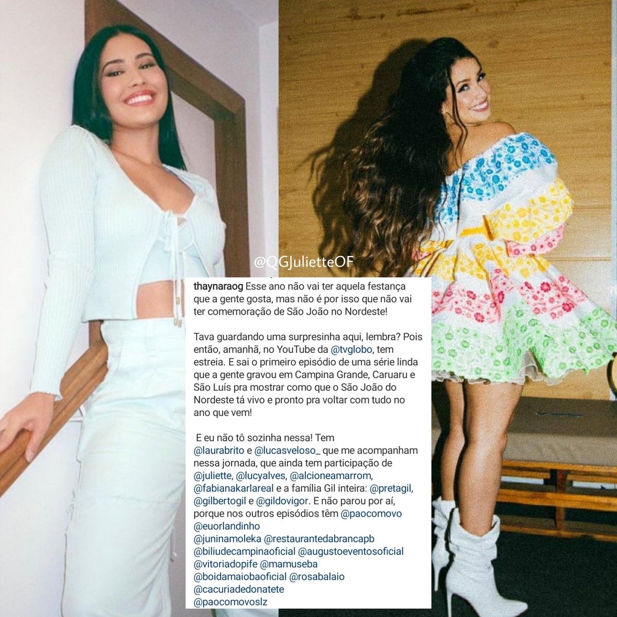 Juliette vai participar da série da @/ThaynaraOG o primeiro episódio sairá amanhã no canal da TVGlobo! 🥰❤️