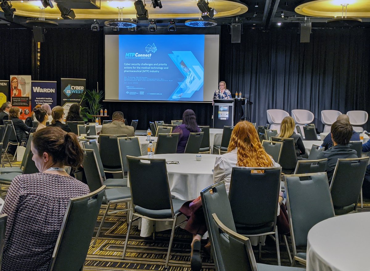 Great presentation on day 1 of the #CyberWestSummit by Dr Tracey Wilkinson from <a href="/MTPConnect_AUS/">MTPConnect</a> on the challenges the  #medtech and #pharma industries face from #cybersecurity