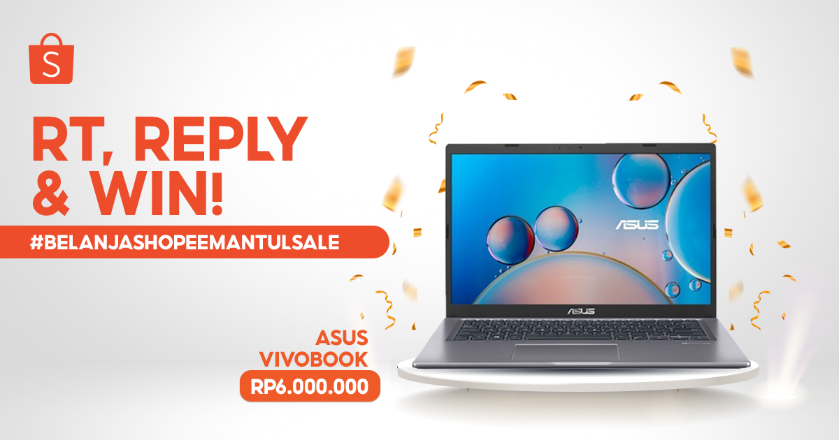 ShopeeID's tweet photo. 🌟GIVEAWAY LAPTOP ASUS VIVOBOOK 🌟

Yang pengen LAPTOP senilai 6JT, langsung ikutin caranya:

1. FOLLOW @ShopeeID
2. RT &amp; LIKE tweet ini
3. REPLY 'Cuma di Shopee #BelanjaShopeeMantulSale #Tiap25IngetShopee #MiminShopeeKasihGadget'

Pemenang dipilih acak &amp; diumumkan 30 Juni 2021! https://t.co/LSSMuvAizx