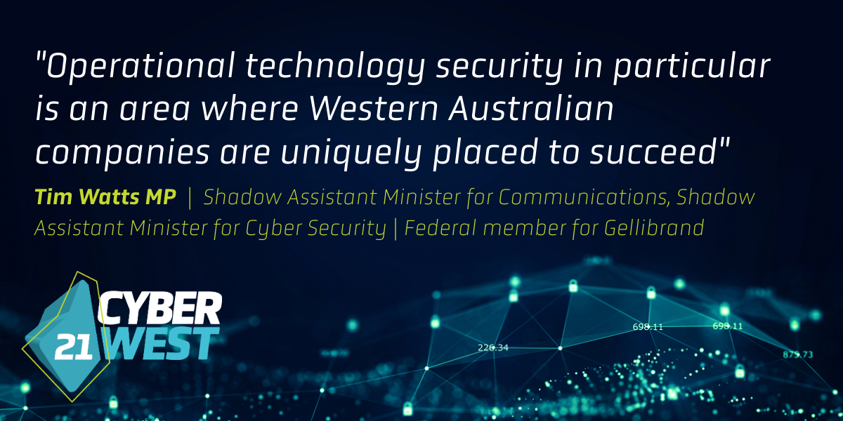 "Operational technology #security in particular is an area where #WesternAustralian companies are uniquely placed to succeed"  ​Tim Watts MP #CyberWestSummit <a href="/SapienCyber/">Sapien Cyber</a> @AustCyberWA