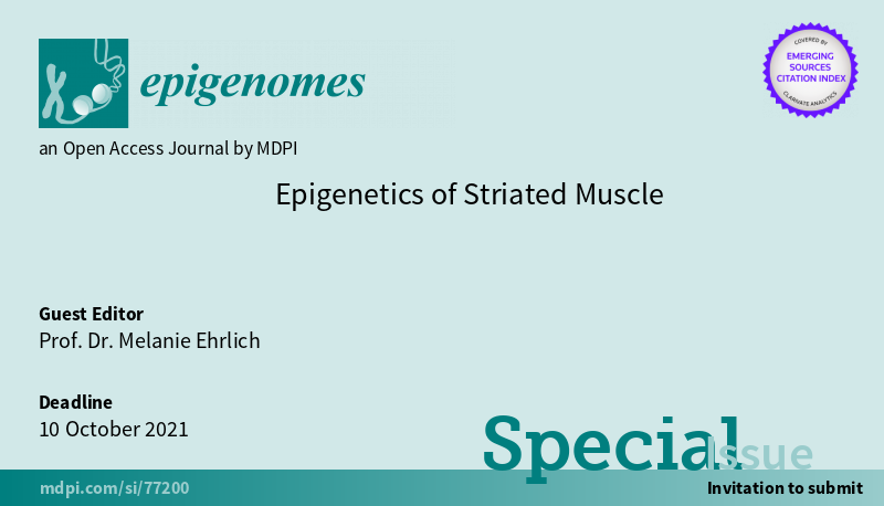 Epigenomes_MDPI's tweet photo. Special Issue on Epigenetics of #StriatedMuscle is open for submissions till 10 October 2021. Let's discuss #skeletal or #cardiac muscle and #Epigenetics! https://t.co/Buovx7Rqm8
Read Melanie's article on Epigenetics of Skeletal Muscle-Associated Genes https://t.co/xBTEmKIqqS https://t.co/GFbCMMp0xW