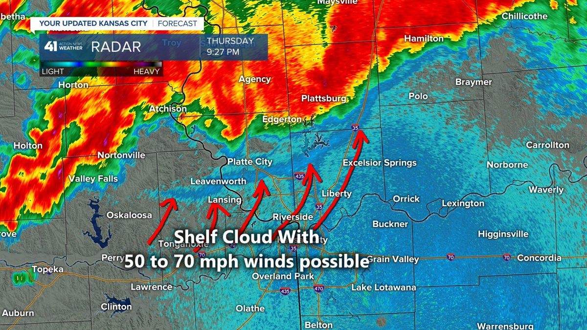 Gary Lezak (@glezak) on Twitter photo A shelf cloud with the leading edge potentially producing 50 to 70 mph winds is at KCI Airport extending northeast to Near Chillicothe. This is moving into the KC metro area and is ahead of the Thunderstorms. We will be on live in two minutes and then at 10 on <a href="/41ActionNews/">41ActionNews</a> A shelf cloud with the leading edge potentially producing 50 to 70 mph winds is at KCI Airport extending northeast to Near Chillicothe. This is moving into the KC metro area and is ahead of the Thunderstorms. We will be on live in two minutes and then at 10 on <a href="/41ActionNews/">41ActionNews</a>