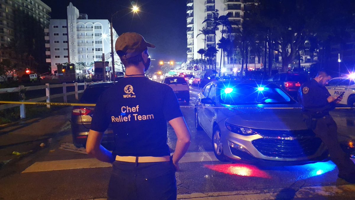 WCKitchen's tweet photo. Following the partial building collapse near Miami Beach, FL, the WCK team is still serving nourishing meals to the community. Our partner Soul Town BBQ is onsite with fresh plates for crews working hard and residents &amp; tourists who have been displaced—and we’ll be back tomorrow. https://t.co/nU8u0oj2sQ