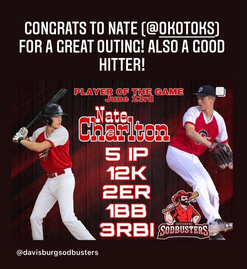 CalgaryPitching's tweet image. Congrats to Nate Charlton for a big game last night!