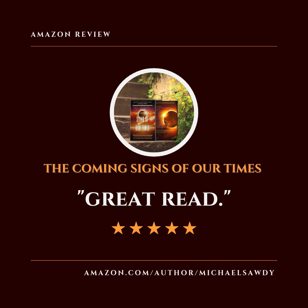 SignsOfTimes777's tweet photo. What people are saying about #TheComingSignsOfOurTimes...
Get your copy today at Amazon/author/michaelsawdy
#SignsOfOurTimes #ChristianBook #BibleProphecy #EndTimes #Jesus #Christianity #JesusIsComing #God #RaptureReady #Revelation #Bible #BookReview #BibleStudy #Book https://t.co/lC4NuKOw0u