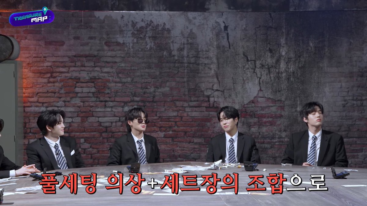 teupann's tweet photo. 🐷: it's fascinating for me because back in our trainee days, we would play this (mafia game) after our practices while dripping in sweat
🦁: with lights off..
🐷: but now we're even wearing suits, filming with sets, it just feels weird
@treasuremembers https://t.co/5czzGhlMR2