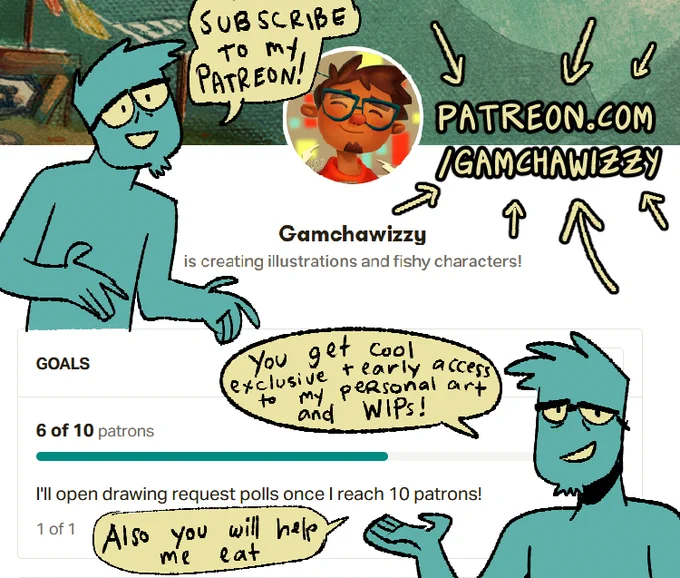 I'm trying to take it easy with juggling comms &amp; a day job. But I still love to draw, so if you like my stuff feel free to become a patron!

I post a lot of private personal art, WIPs, HDs of my finished work, &amp; patrons get to see a lot of things first before everyone else. ✨🍃 