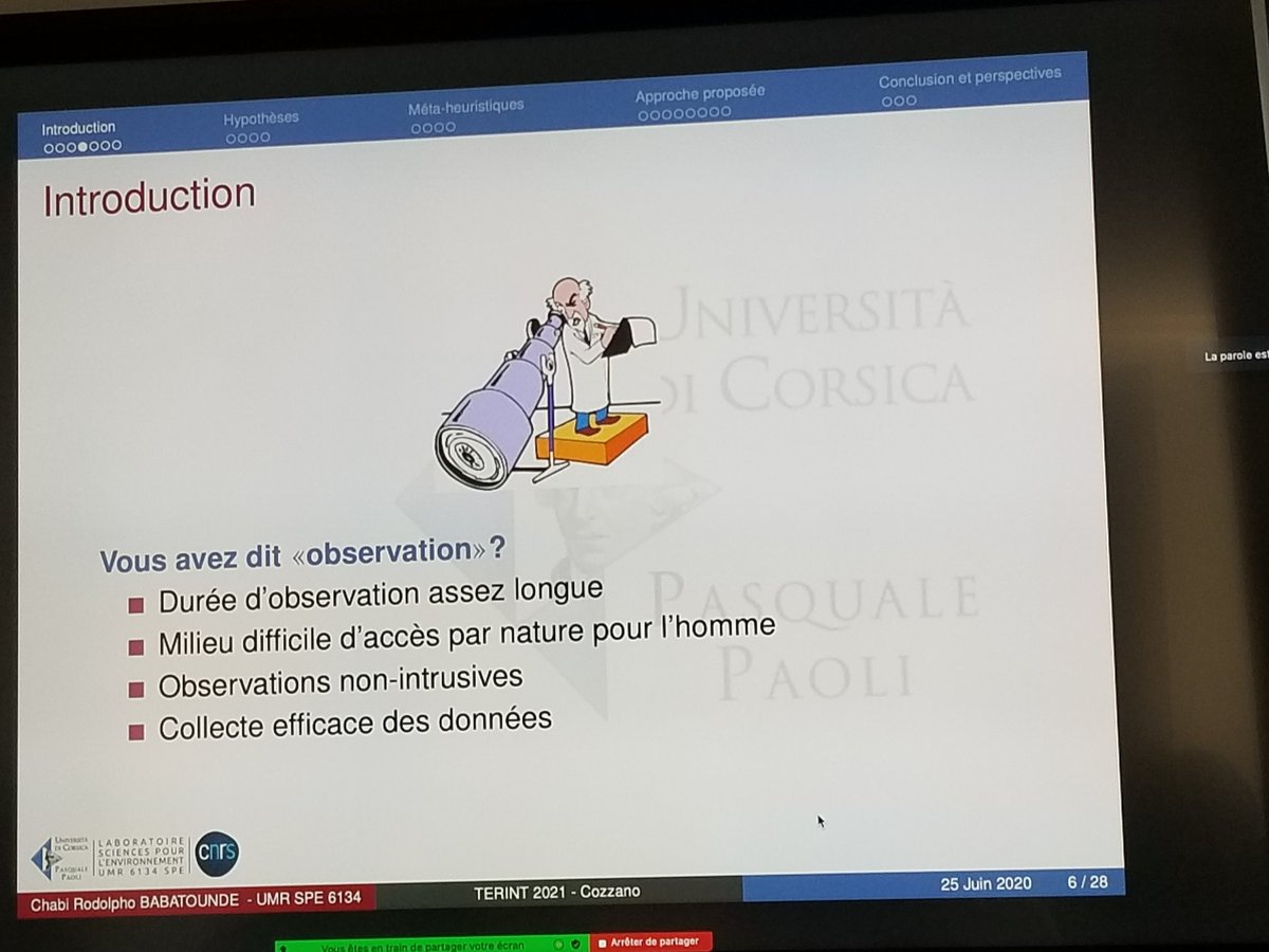 BertrandMocquet's tweet photo. #EnPause Colloque #smartPaesi, deuxième jour, session informatique. Principes autour de l'éthologie par @chabibabatounde + Observations par #iot ou #RCSF = ethogramme https://t.co/3TQETeghFd