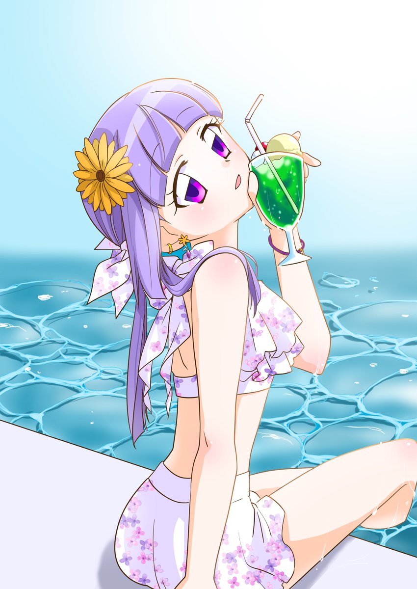 「夏 水着のポスターをイメージして描きました。 」|🌙ムツキ🍧かきごおりちゃんのイラスト