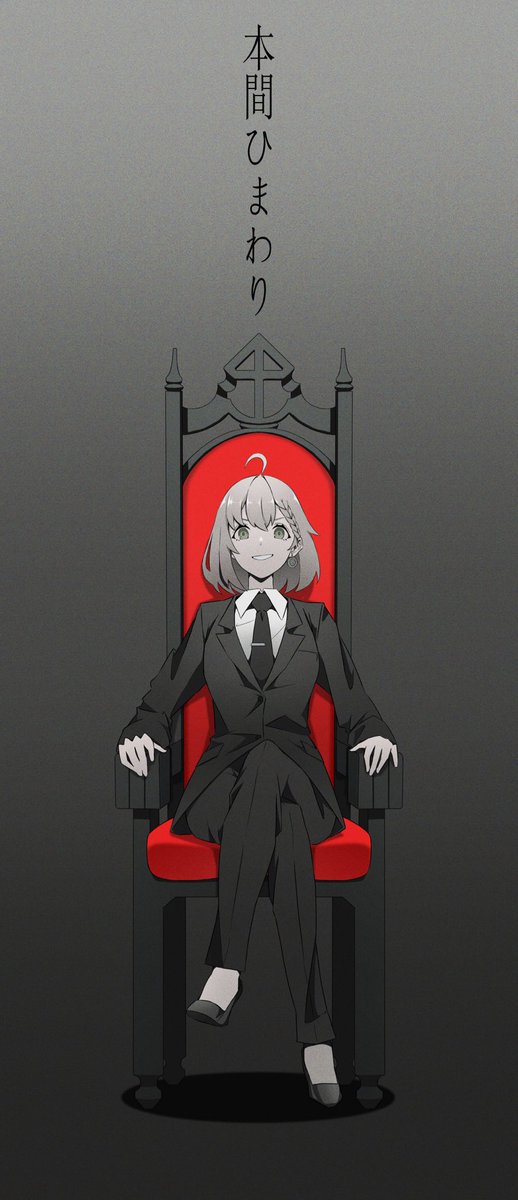 1girl solo ahoge sitting necktie suit formal  illustration images