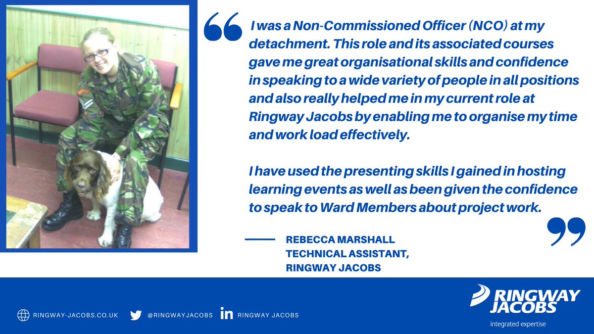ringwayjacobs's tweet photo. Meet Rebecca Marshall who works as a Technical Assistant in our @CECHighways contract. Rebecca has experience as a cadet & tells us how this helped her in her career. We’re pleased to have you with us Rebecca!
#SaluteOurForces #ArmedForcesWeek #Cadets #UKHighways @EAEmployers https://t.co/wpEwmJDCK7