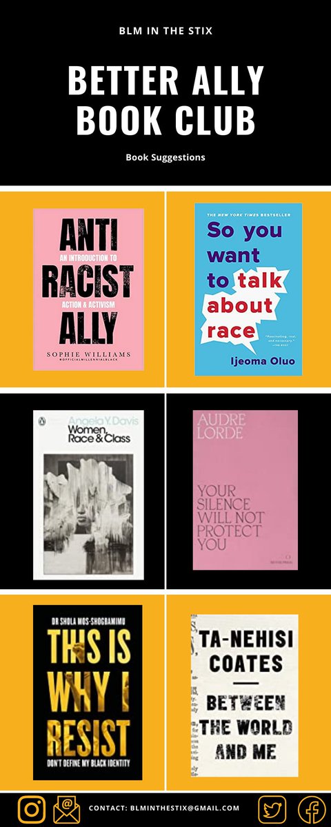 Voting for next month's book to read in our book club starts now. 

DM to join our book club &amp; vote!

#BLMInTheStix #BookClub #BetterAllyBookClub