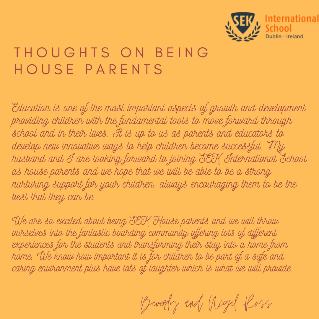 Meet our staff 👋🏼 
Beverly and Nigel Ross - Boarding Parents at SEK Dublin International School