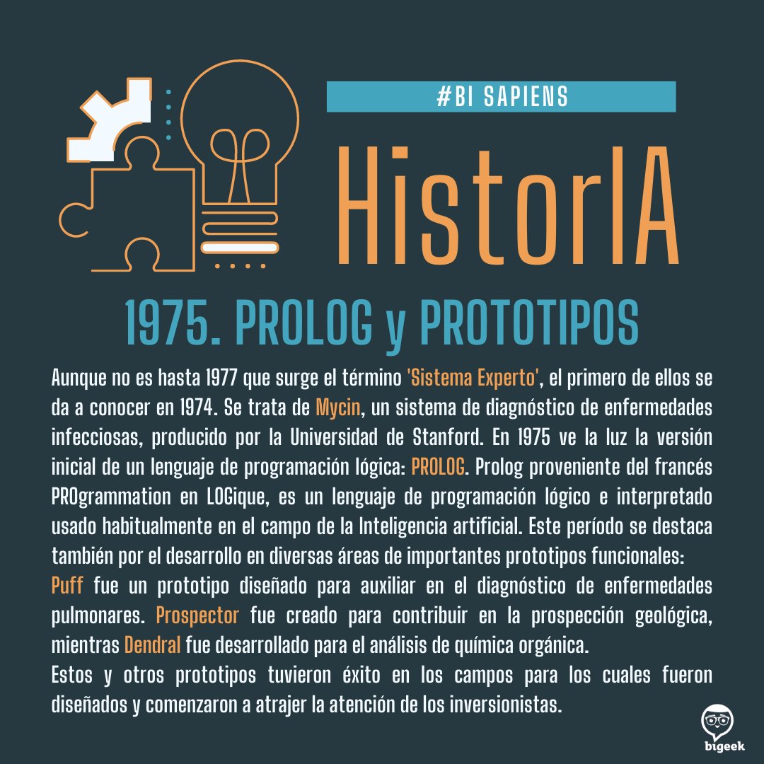 En la etapa de #prototipos (1971-1981) se da un reconocimiento justo a los logros alcanzados en la primera etapa de la #IA. Es entonces cuando en las universidades comienzan a desarrollarse los primeros #prototipos exitosos de sistemas. #historia #IA 💡🤓