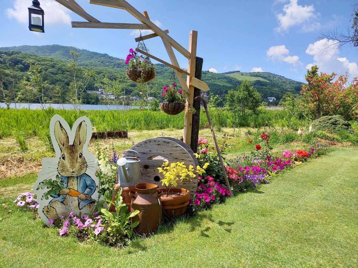 白樺リゾート池の平ホテル リゾーツ ポタ 池の平ファミリーランド内の ピーターラビット フラワーガーデンに 綺麗なお花が咲いたポタ 白樺湖とマッチして ステキポタ 池の平ファミリーランド 白樺湖 ピーターラビット