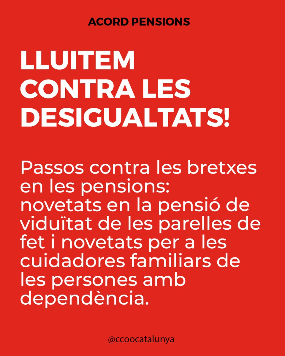 ccoocatalunya's tweet photo. Estem molt satisfetes de com ha anat tot el procés que obre una nova etapa amb menys desigualtats #ReformaPensions https://t.co/0SKGRU0PU3