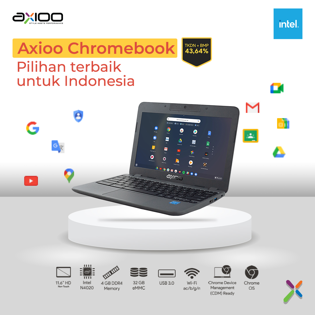 axioo_id's tweet image. Axioo Chromebook didesain slim dengan ukuran 11,6 Inch, berat hanya 1,3kg dan RAM 4GB kamu sudah dapat laptop kece yang pas untuk masuk dalam tas.

Axioo “style meets performance”
__
#Axioo #axiooindonesia #stylemeetsperformance #chromebook #axioochromebook #googlehack #google