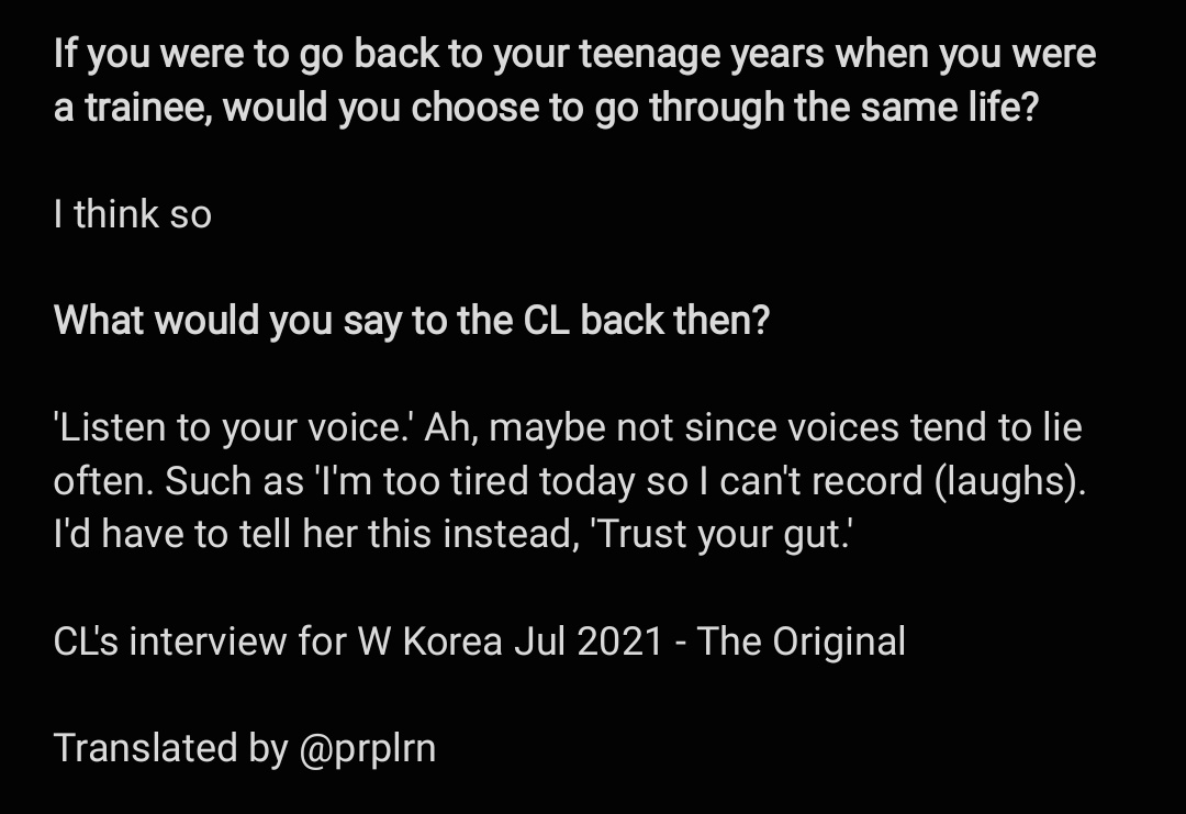 prplrn's tweet photo. Snippets of CL's W Korea Jul 2021 <The Original> interview:

What advice does CL have for her younger self?

https://t.co/6Rz3PP2Rxy

#CL #씨엘 https://t.co/gGPLtbfvkH