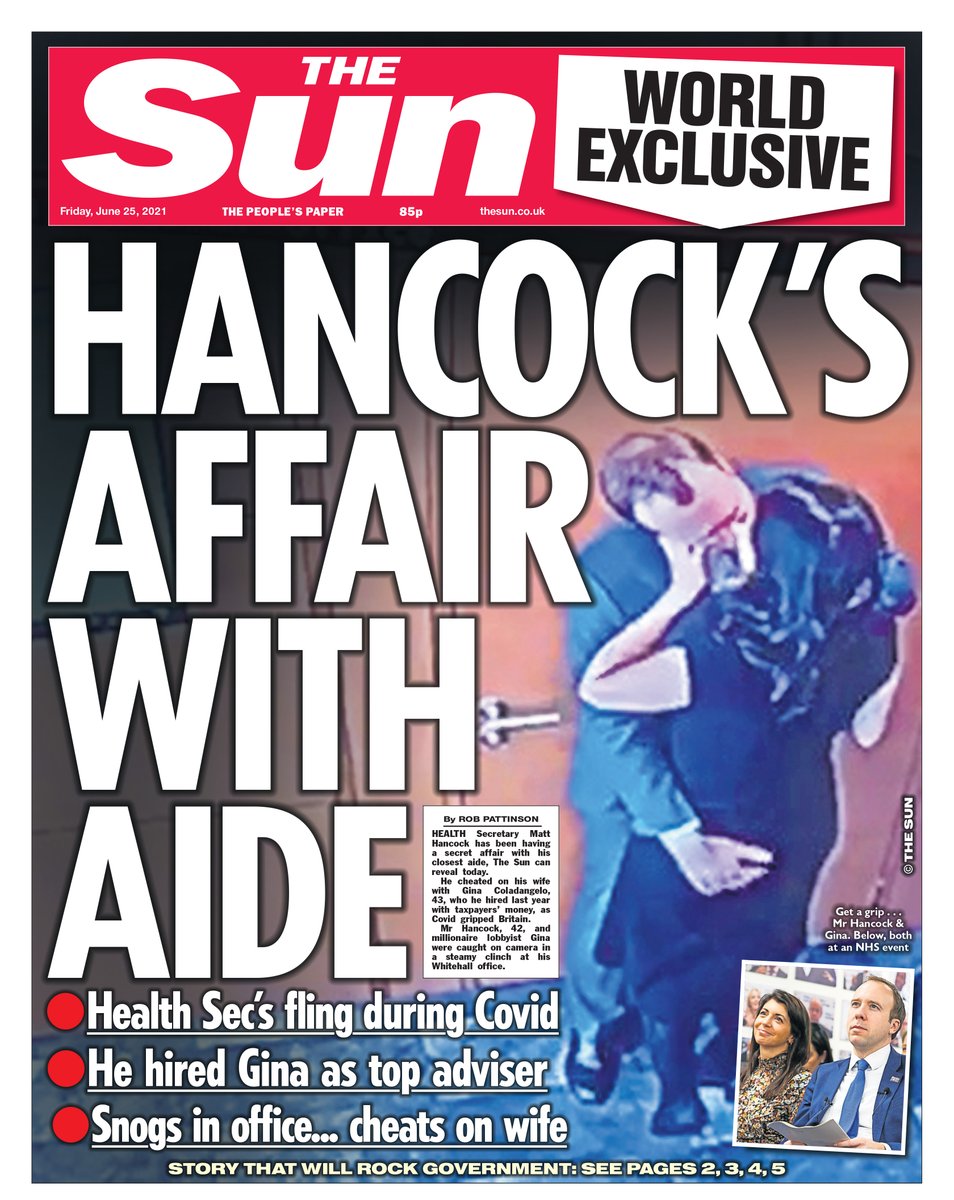 The Sun on Twitter: "A HUGE world exclusive on today's front page - Matt  Hancock's secret affair caught on camera and exposed  https://t.co/LB52NswvsL… https://t.co/JROZF8sSZ8"