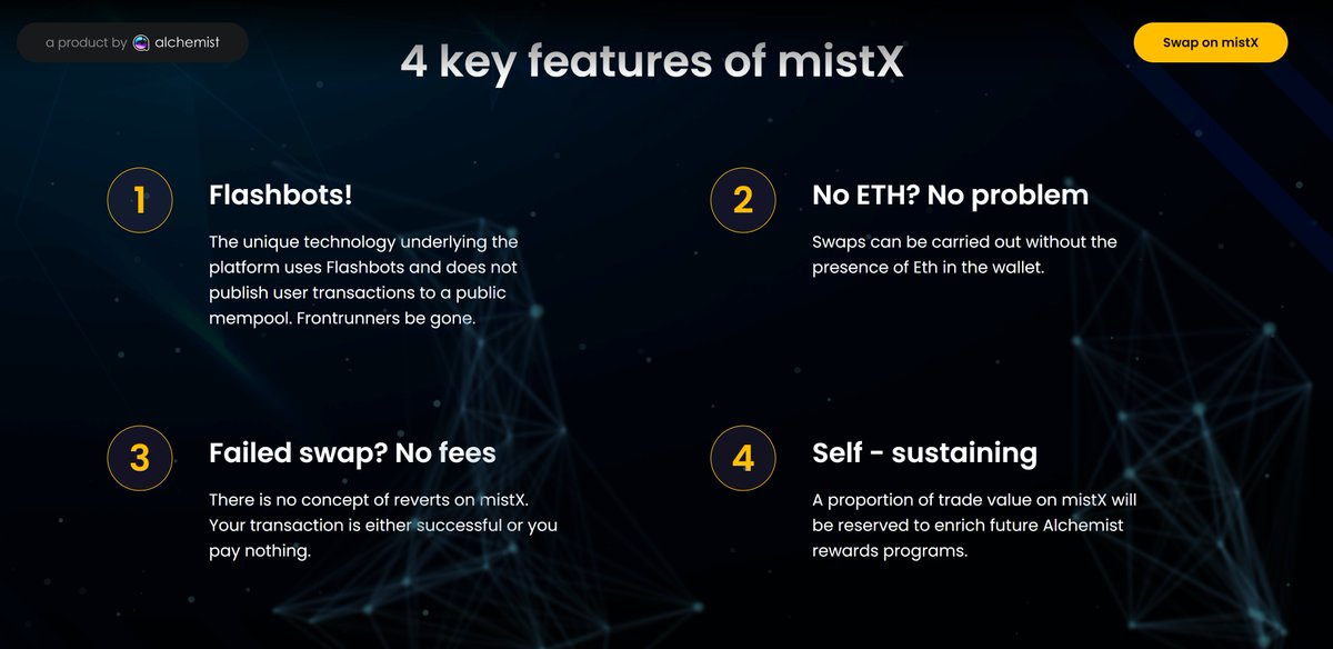 _alchemistcoin's tweet image. Landing page update for mistX.io 
Dat new new. #mistX #Flashbots $mist ⚗️

What do we think?