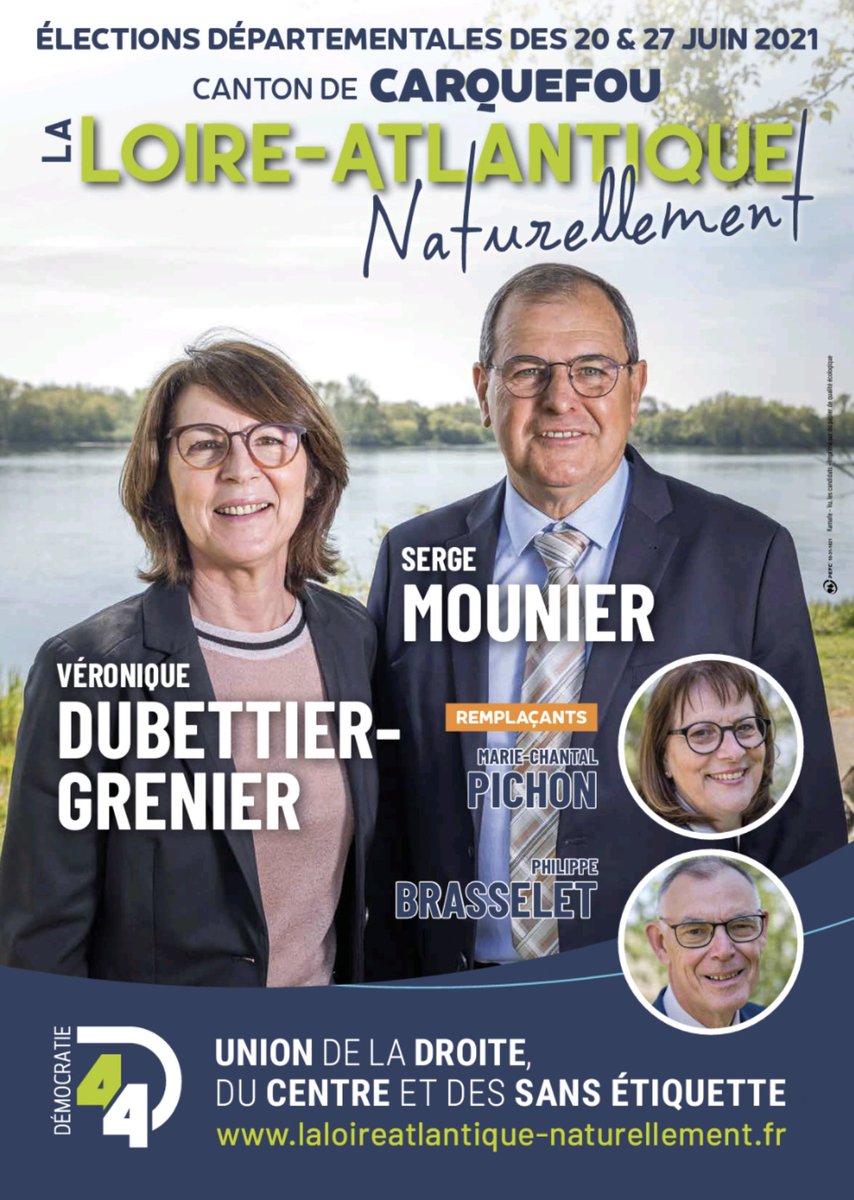 Dimanche, votez et faite voter <a href="/dubettiervero/">dubettier véronique</a> et <a href="/MounierSerge/">Serge MOUNIER</a> pour un nouveau DÉPARTement avec <a href="/democratie44/">Démocratie 44</a>.

#CantonCarquefou
#LaLoireAtlantiqueNaturellement 
#Democratie44