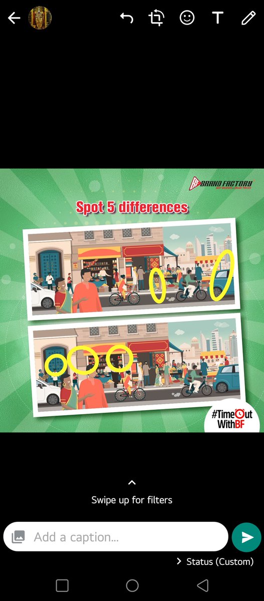 vibilan's tweet image. And
1. Door Knocker is missing
2. Wall poster
3. Jar color is different in the yellow color shop
4. White shirt boy is missing
5. Red shirt man is missing in the pavement

#TimeOutWithBF #SpotTheDifference #SpotDifference #Contest #ContestAlert #BrandFactory #Discounts365Days