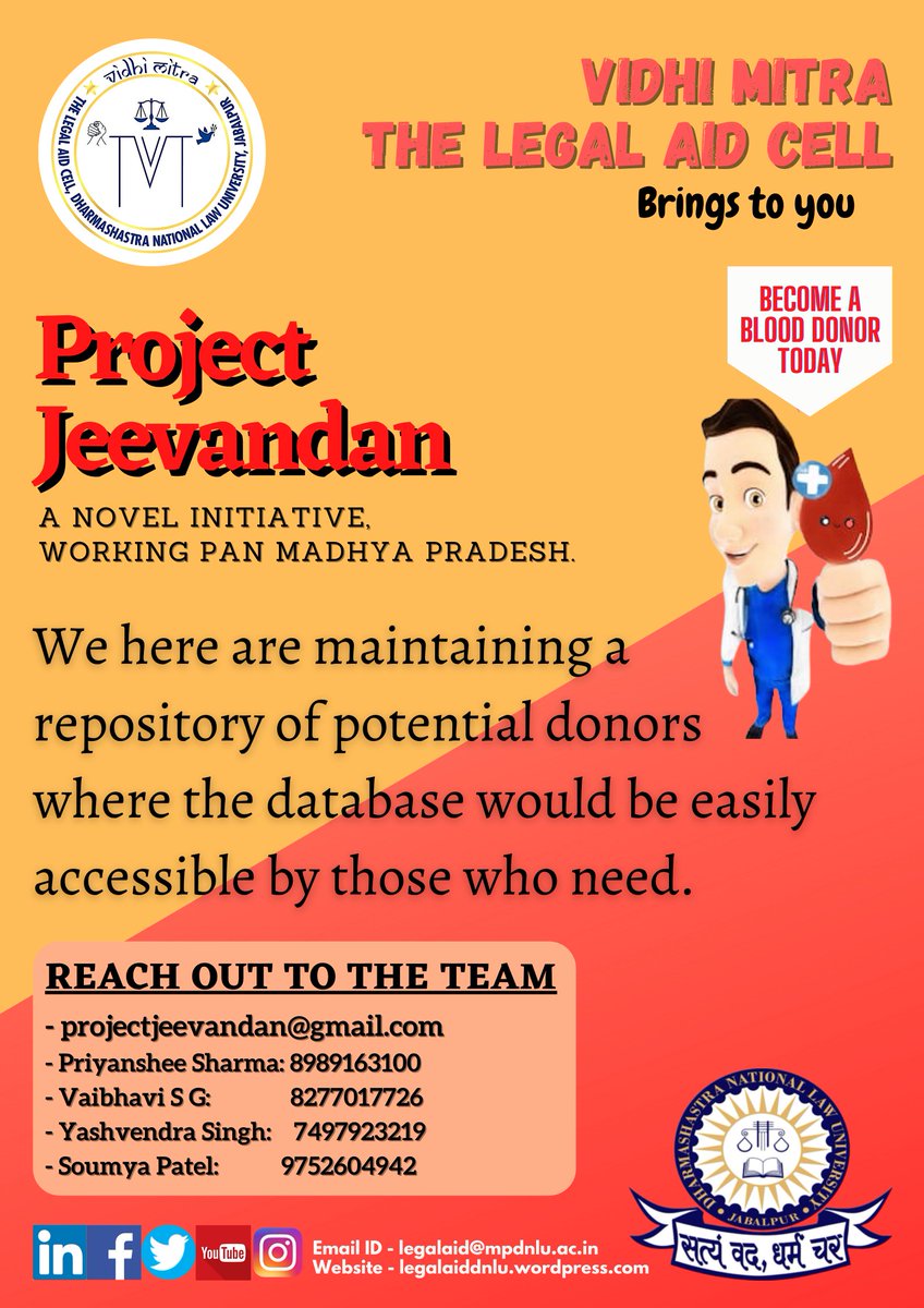 LegalAidDNLU's tweet photo. The Legal Aid Cell of DNLU is starting its own Blood Donation repository named as “Project Jeevandan” keeping in mind the importance of blood in pandemic times in order to provide covid patients as well as people in need of blood an easy access to blood. 
#BloodDonation https://t.co/hLrRVigBLT
