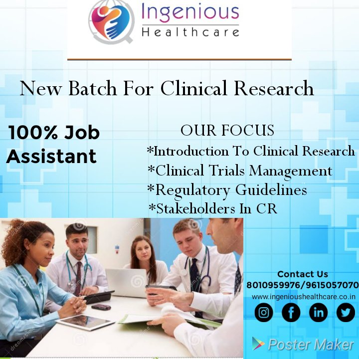 Ingenioushealt1's tweet image. Ingenious Helathcare clinical research certificate courses
Who can join-
BPharmacy, Dpharmacy, BSC, MSc, biotech, BHMS
Contact -8010959976
#Medical
#pharmercy
#medicalcode
#medicalwriting
#clinicalresearch
#clinicaltrials
#pharmacistjobs
