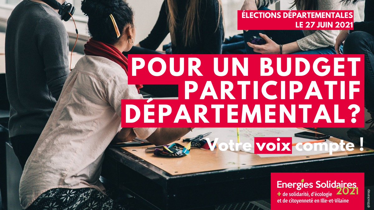 Proposition7⃣8⃣: Mise en œuvre, dès la première année du mandat, d’un budget participatif de 1 000 000 € par an à destination de tous les Bretillien·nes. L'un de nos engagements pour les #departementales2021 🗳️ avec <a href="/CDebroise/">Catherine Debroise</a> et <a href="/VHaloua/">Vincent Haloua</a> 

<a href="/esolidaires35/">EnergiesSolidaires2021</a> #EnergiesSolidaires35