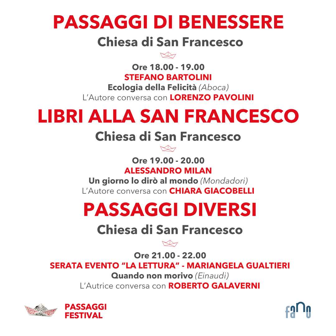 Ottava ed ultima giornata di eventi della nona edizione di #PassaggiFestival! Oggi chiudiamo in bellezza con tanti appuntamenti e ospiti assolutamente da non perdere! 

Guarda le card con il programma completo della giornata conclusiva della manifestazione.