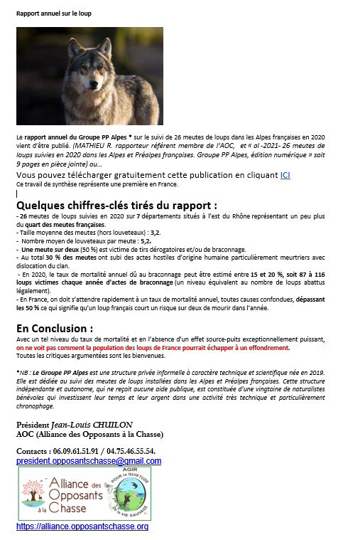 FranceAOC's tweet photo. Rapport annuel du groupe "PP Alpes" sur le suivi des meutes de #loups #Alpes #PreAlpes vient d'être publié⬇️
https://t.co/OfEoiMCwwJ
1 rapport très alarmant sur la survie de cet animal en #France, doit-on attendre 1 effondrement de la population ? 😱💔
@barbarapompili @b_abba https://t.co/57Gbbe8X4M