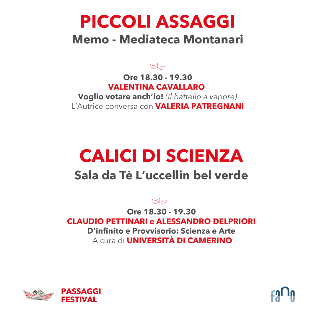 Ottava ed ultima giornata di eventi della nona edizione di #PassaggiFestival! Oggi chiudiamo in bellezza con tanti appuntamenti e ospiti assolutamente da non perdere! 

Guarda le card con il programma completo della giornata conclusiva della manifestazione.