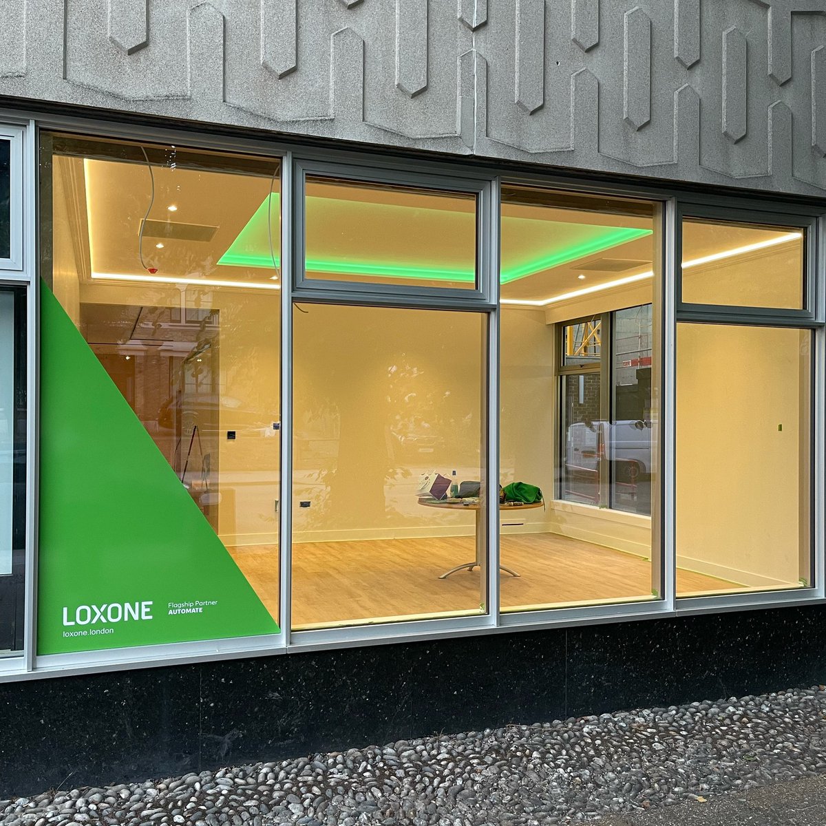 loxonelondon's tweet image. Just add furniture! @LoxoneUK showroom lounge looking good at night. #smarthomes #createautomation