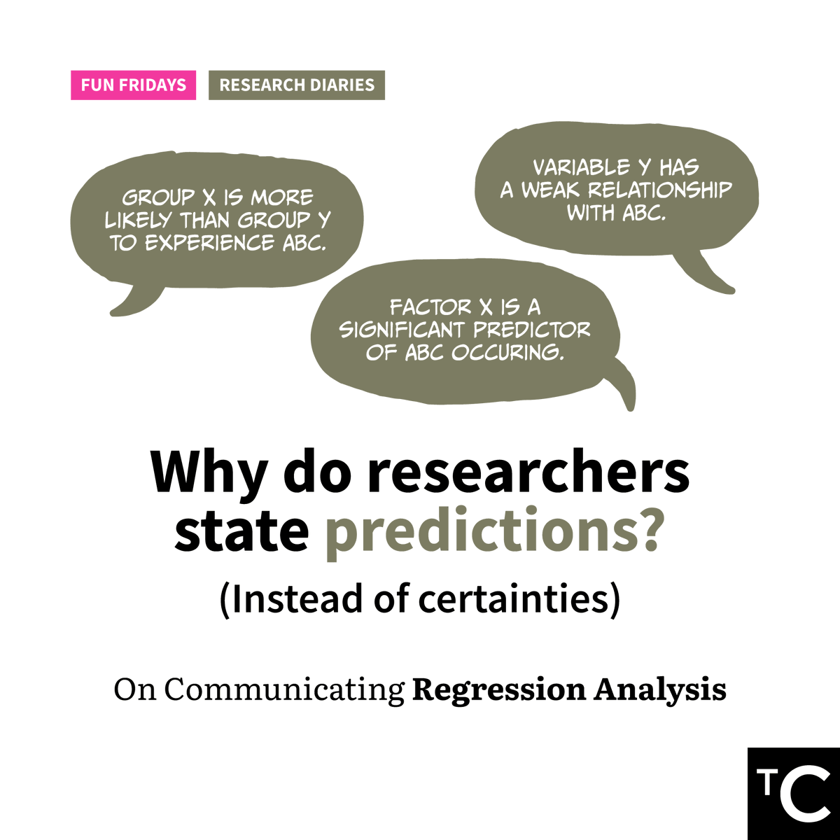 CentreMY_'s tweet photo. Why do researchers use the word “predict” or “likelihood” a lot? Is it because researchers have commitment issues, or is the reason something more technical? In today’s Research Diaries series, we talk about P-values and why "predict" is researchers’ favourite word. #TCFunFridays https://t.co/KxOXvDLNb5