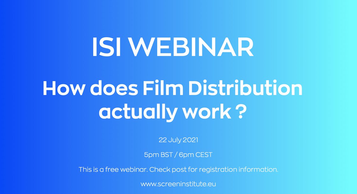 ISI announces the next webinar:

How does Film Distrubution actually work?

22 July 2021
5pm BTS / 6pm CEST

Sign up for free: lnkd.in/eXSdH2K

#film #filmmakers #marketing #webinar #ISIwebinar #indiefilm #independent #supportindiefilm