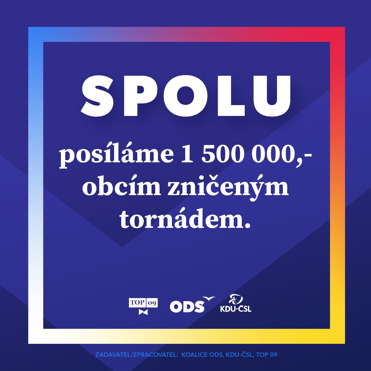 kducsl's tweet photo. KDU-ČSL, ODS a TOP 09 dnes odešlou částku 1,5 milionu korun na bezprostřední pomoc nejvíce postiženým na jižní Moravě. https://t.co/dz85mNDVTw