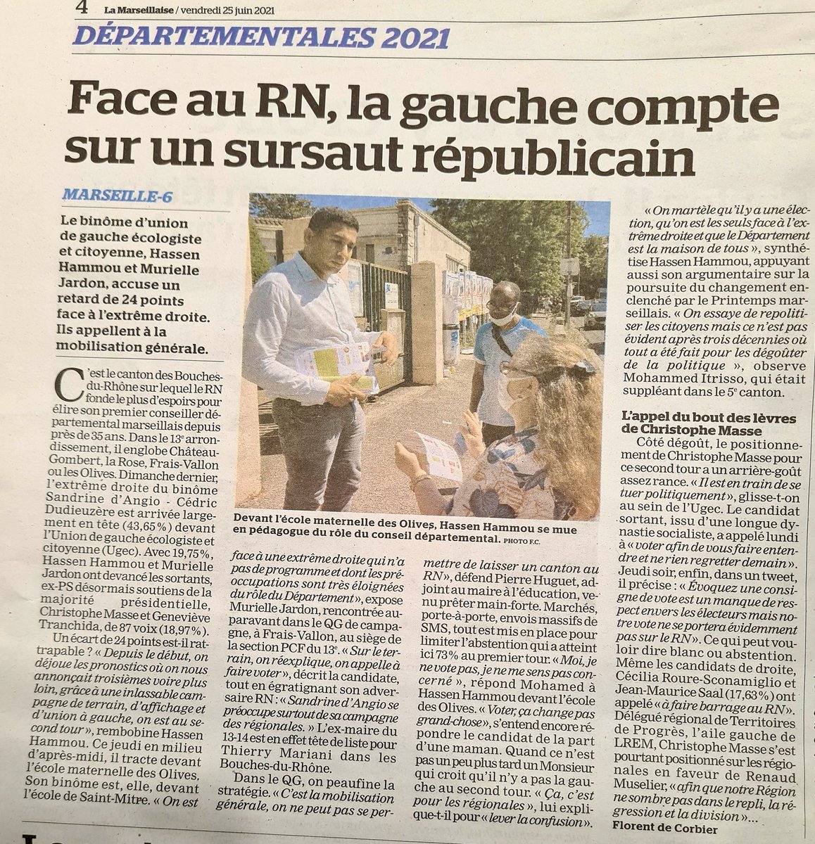 HammouHassen's tweet photo. ✅Dans @lamarsweb de ce matin ! 
Dimanche barrage au RN ✊ canton[6] de #Marseille 13e Arrondissement... https://t.co/HYbMZSq0nX