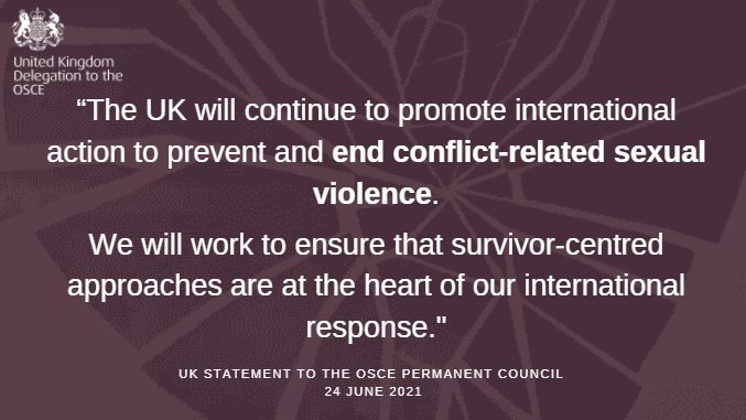 UKOSCE's tweet photo. At #OSCE we mark International Day for the Elimination of Sexual Violence in Conflict.

We pay tribute to victims, survivors &amp; all those who dedicate their lives to ending conflict-related sexual violence.

#EndSVC #TimeForJustice 

📄 UK initiatives: https://t.co/CsVD5eLTWj https://t.co/qaj5Ob0pn3