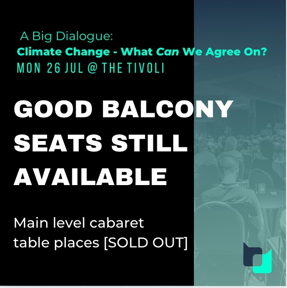 Still time to book for a much-needed better discussion on climate on 26 Jul @ The Tiv in Brisbane. Main level sold out, good balcony seats still available. Tickets from $10 at bit.ly/3jh31fB
#climatechange #climate  #CivilDiscourse #beyonddebate #betterdiscussions