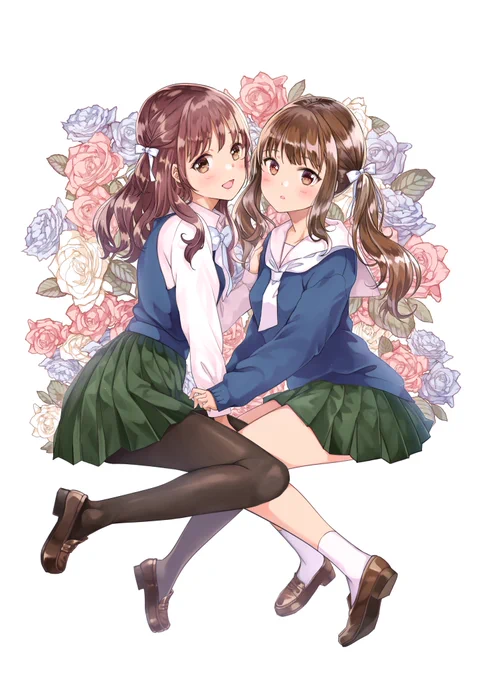 花、ロングとツインテ、セーラー服の組み合わせが好き    #百合の日 