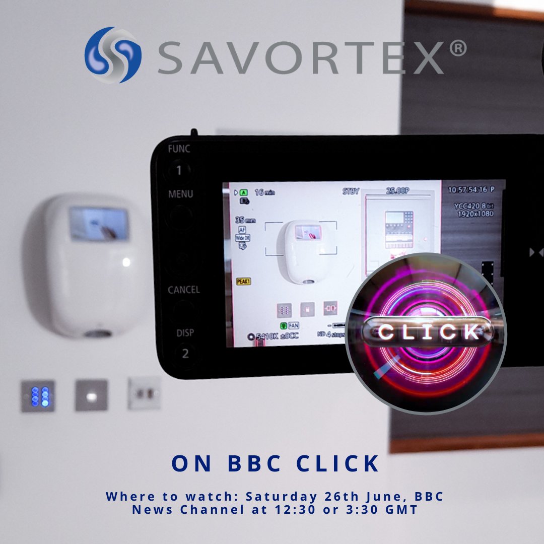 SAVORTEX's tweet photo. Don’t forget to tune in to see our Smart Sanitiser System in action on #bbclick tomorrow! 📺

Where to watch: Saturday 26th June, BBC News Channel at 12:30 GMT
https://t.co/yQSfQJqlZo

BBC News BBC Global News 

#covidnews #covidsolutions #technews #datascience #covidsafety https://t.co/ccpmnS0eNK