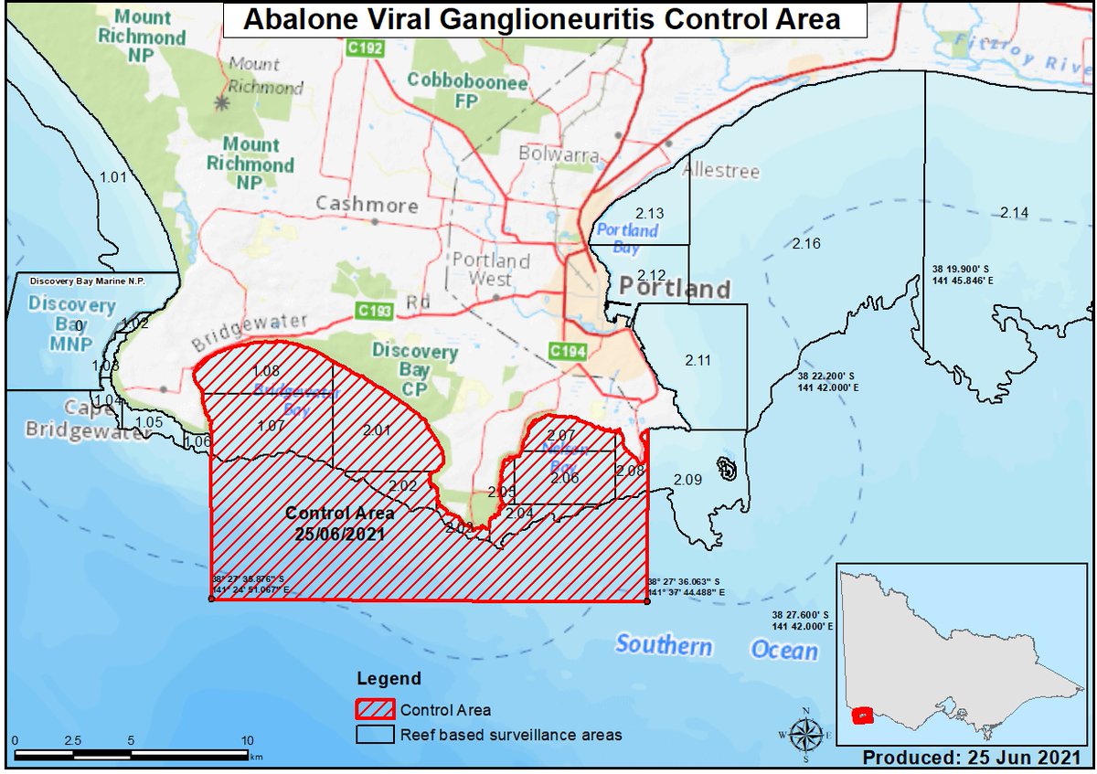 Boating, fishing, diving and snorkelling can resume from Cape Grant to Narrawong (including Portland) and Discovery Bay with a reduction of the abalone disease Control Area from midnight tonight. Narrawong area has Fisheries Notice in place. For more info: agriculture.vic.gov.au/abalone