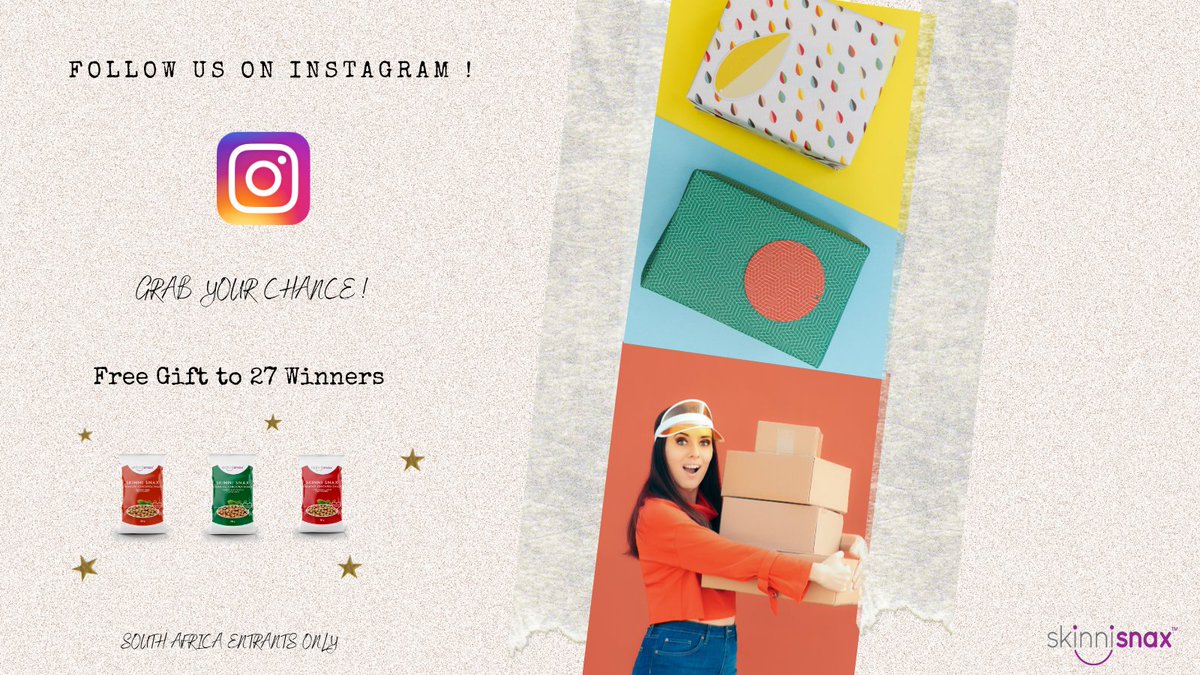 SkinniSnax_SA's tweet photo. Don’t miss your chance of getting a box of Skinni-Snax!🎁
 
🟥Follow us https://t.co/so9QOmecgL
🟥Like a post
🟥Tag your loved ones
 
Giveaway closes on the 2nd of July.
 
Good luck folks! 🍀
 
#skinnisnax #southafrica #instagram #campaign #giveaway #freegift #freesnacks #bounty https://t.co/PC7PkHkxA6