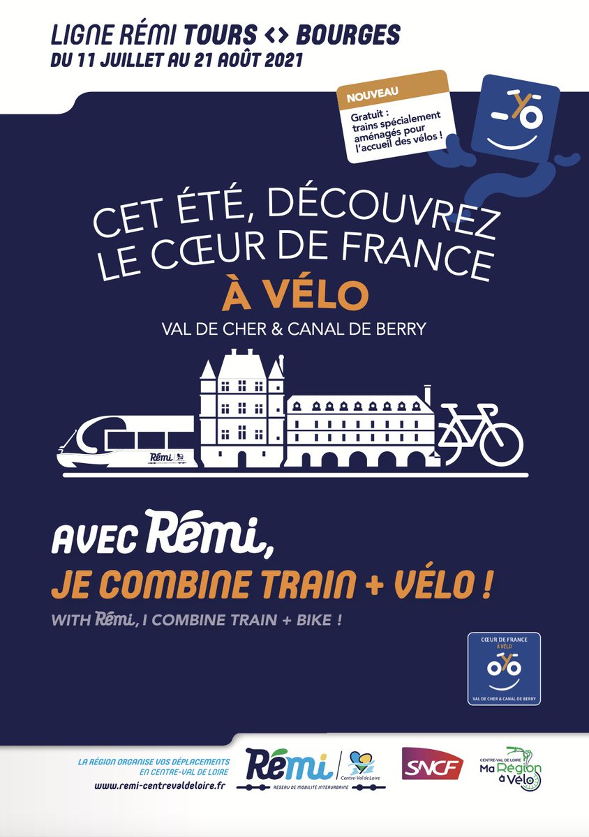 RCValdeLoire's tweet photo. #Rémi 🚊
🚲 Découvrez le #ValdeCher et le #CanaldeBerry en embarquant à #vélo dans des trains spécialement aménagés sur la ligne #Tours↔️#Bourges 🛤
🗓️ Du 11/07 au 21/08, descendez de #train vers de nombreux sites touristiques et paysages cyclables 🚉
ℹ️ https://t.co/HVITtFdAgn https://t.co/JRMiJb4Xsb