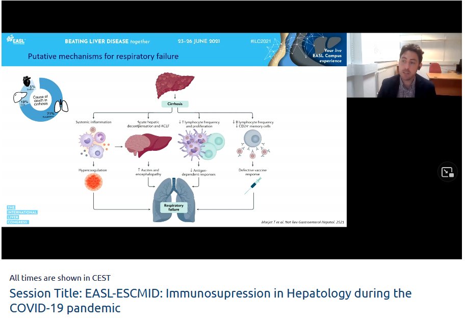Live now at #EASL -<a href="/ESCMID/">ESCMID</a> session: <a href="/tom_marjot/">Tom Marjot</a> on the clinical course of #COVID19 in patients with #cirrhosis