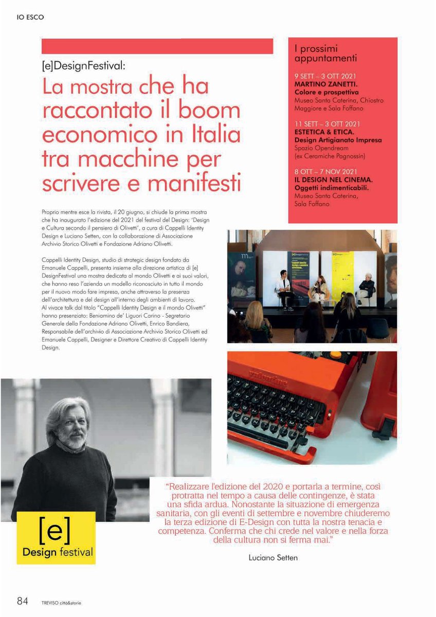 edesignfestival's tweet image. PARLANO DI NOI
Grazie a Treviso città &amp;amp; storie e a Mara Pavan per aver raccontato la prima mostra dell&apos;edizione 2021 di eDesignFestival
#edesignfestival
#cappelliidentitydesign
#AASO
#StoriaDiInnovazione
#trevisocittaestorie
#marapavan
#giuliamariadotto