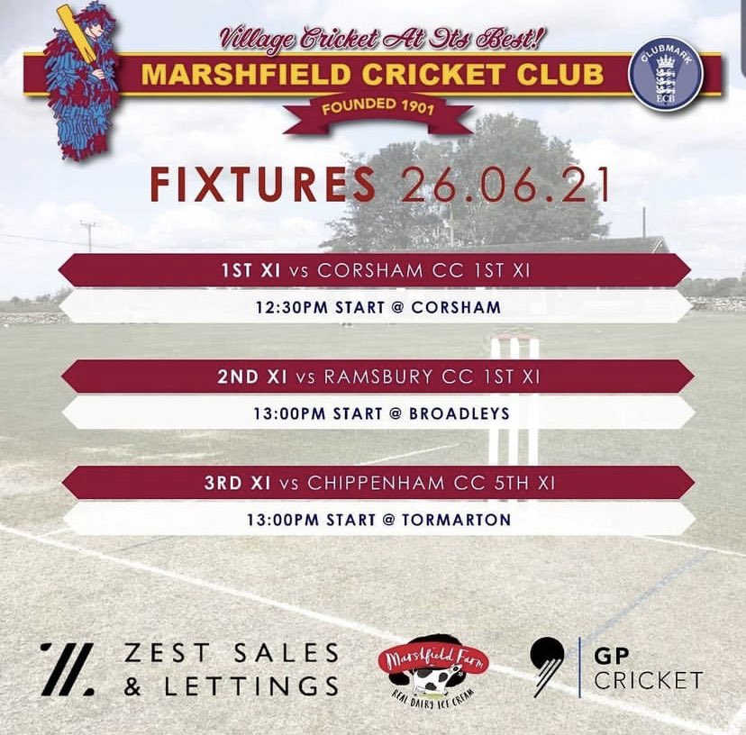 Marshfield_CC's tweet photo. Tomorrow’s league fixtures! @corshamcc @ramsbury_cc @chippenhamcc 🏏🏏🏏 https://t.co/5F9t3K1CWL