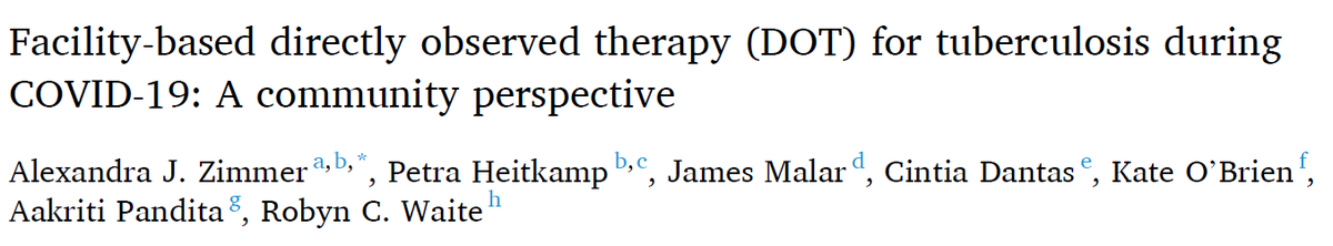 COVID-19 has highlighted the barriers associated with facility-based #TB DOT. Our new paper shows that it's time to move away from the outdated paternalism of DOT towards less rigid person-centred models of care. sciencedirect.com/science/articl… #endTB